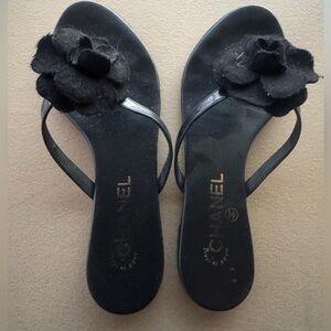 CHANEL Black Women's Sandals with Floral Accent